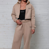 The Zipline Hoodie Zipline wide - leg sweatpants - Sandstone with black logo letters - Élevé