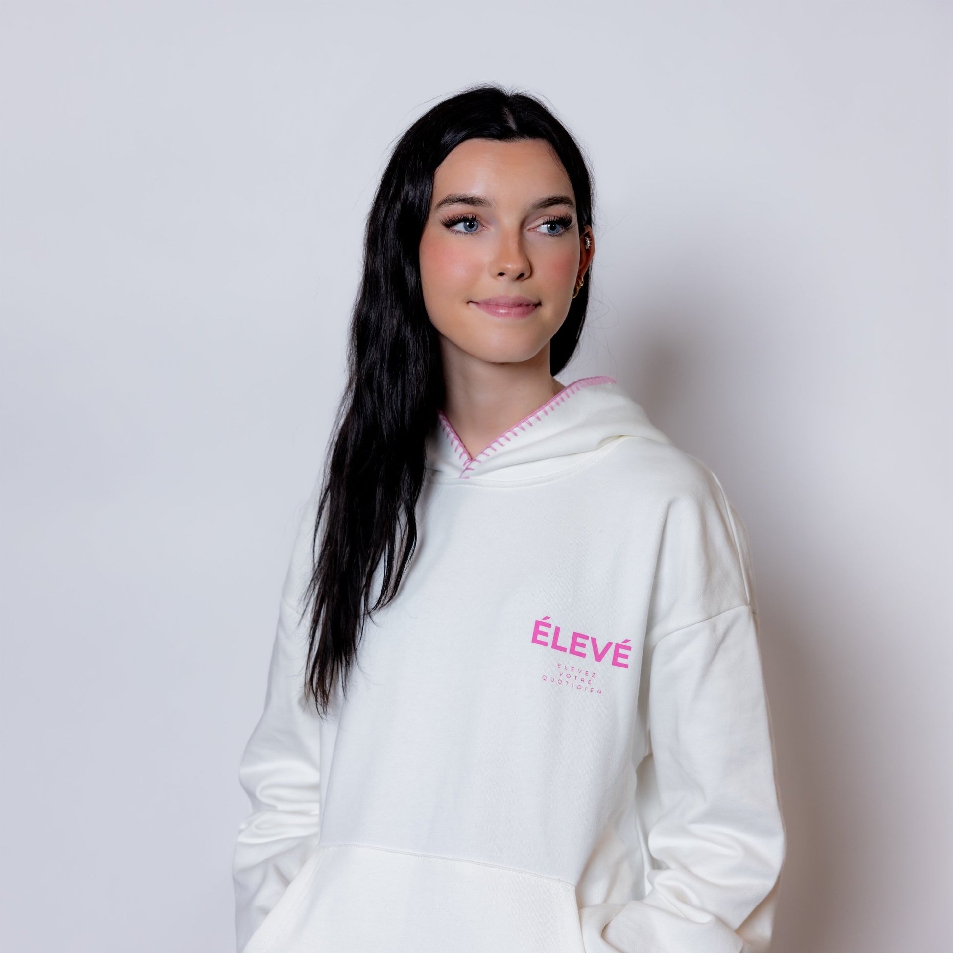 L'ILA STITCH HOODIE - BLANC- BLUSH PINK