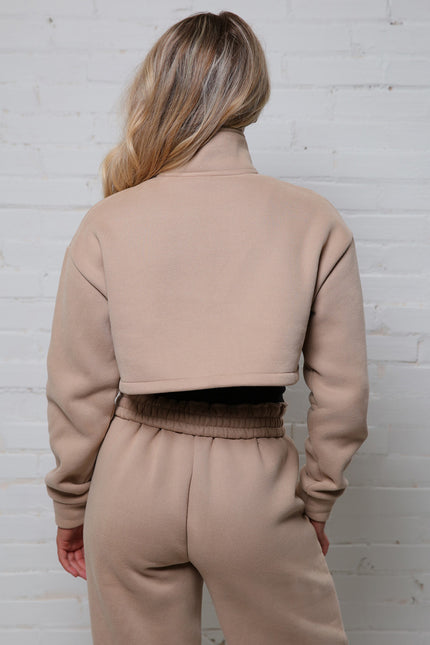 The Zipline Hoodie Zipline wide - leg sweatpants - Sandstone with black logo letters - Élevé