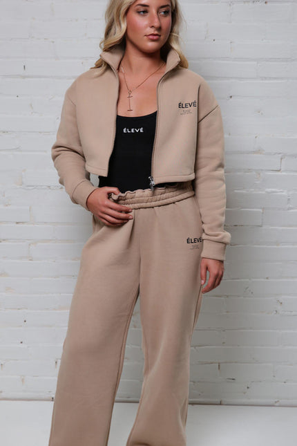 The Zipline Hoodie Zipline wide - leg sweatpants - Sandstone with black logo letters - Élevé